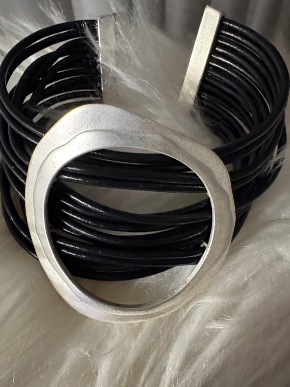 Black Multi-Strand Cuff Bracelet with Silver Accent